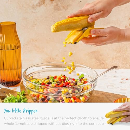 HASTHIP® Corn Peeler Stainless Steel,Quick Corn Stripper Tool for Kitchen,Easy Remove Kernels Durable Household Gadget for Fast Seed Removal - Yellow