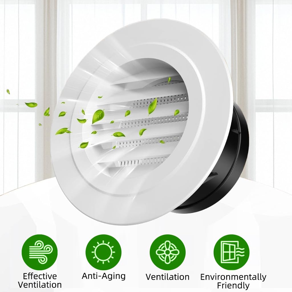 HASTHIP Round Grill for Bathroom and Kitchen Ventilation featuring Angled Louvers 2.9 in White