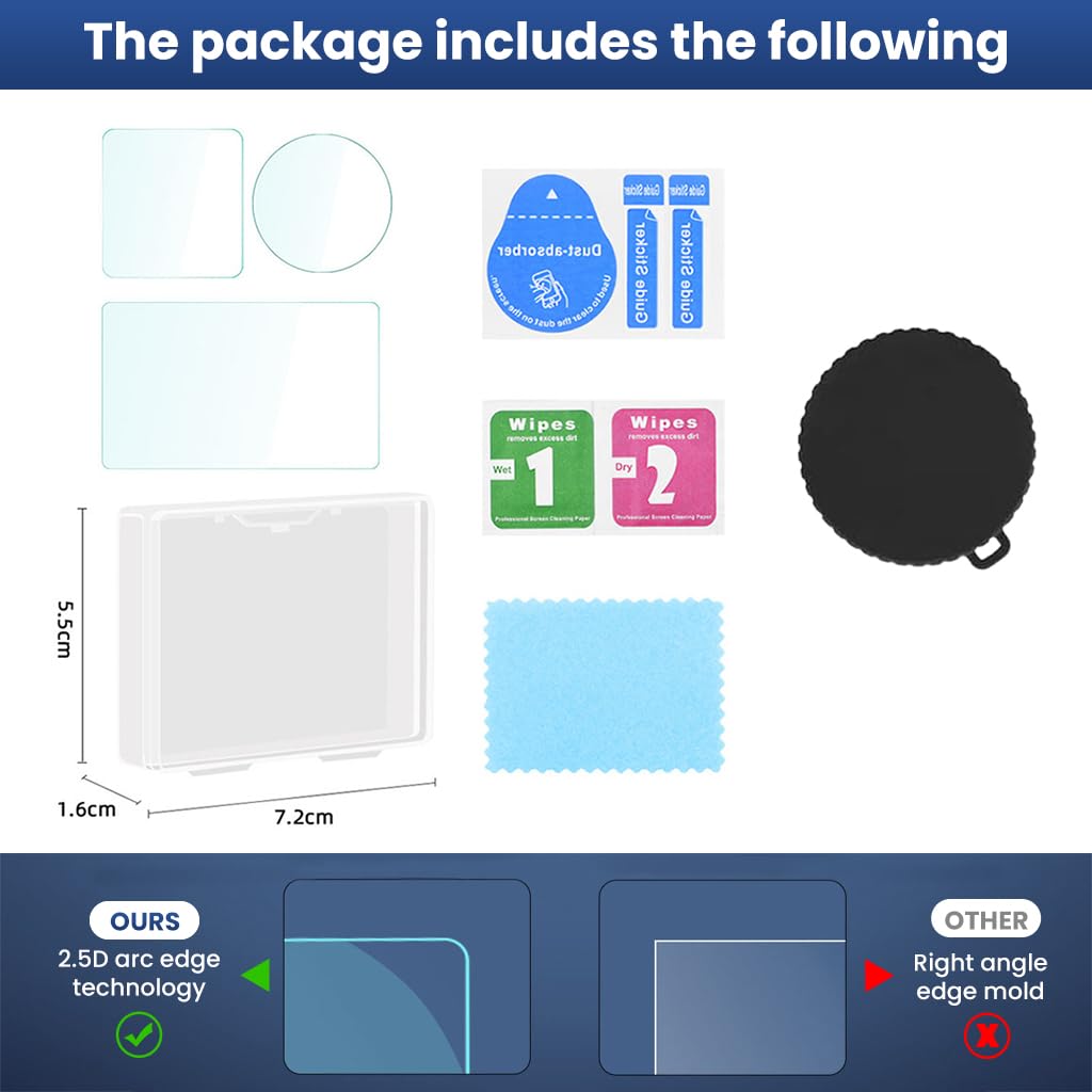 HASTHIP® Screen Protectors Lens Protector for DJI OSMO ACTION 4, Anti-glare HD Tempered Glass Screen Protectors with Removable Lens Cover, 9H Tempered Glass Screen Protectors for OSMO ACTION 4