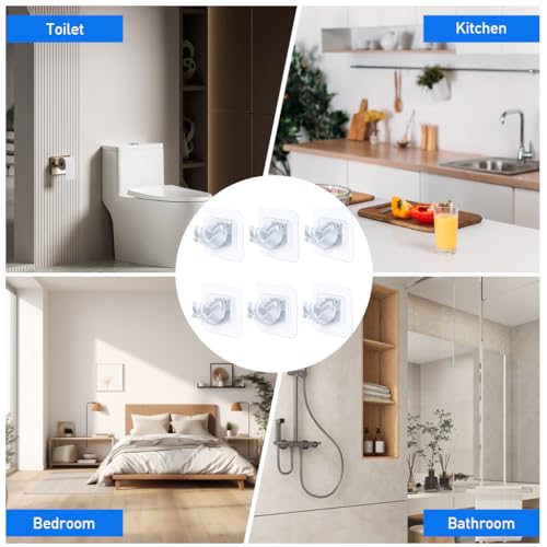 HASTHIP® 6pcs Wall Curtain Holder, Curtain Rod Holder, Self Adhesive Hook, Curtain Rod Bracket Curtain Brackets for 1 inch Diameter Curtain Rodsfor Bathroom Kitchen Home Bathroom and Hotel