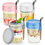 HASTHIP® 4 Pack Overnight Oats Containers with Lids and Spoons, 12oz Glass Mason Overnight Oats Jars, Large Capacity Airtight Jars for Milk, Cereal, Fruit