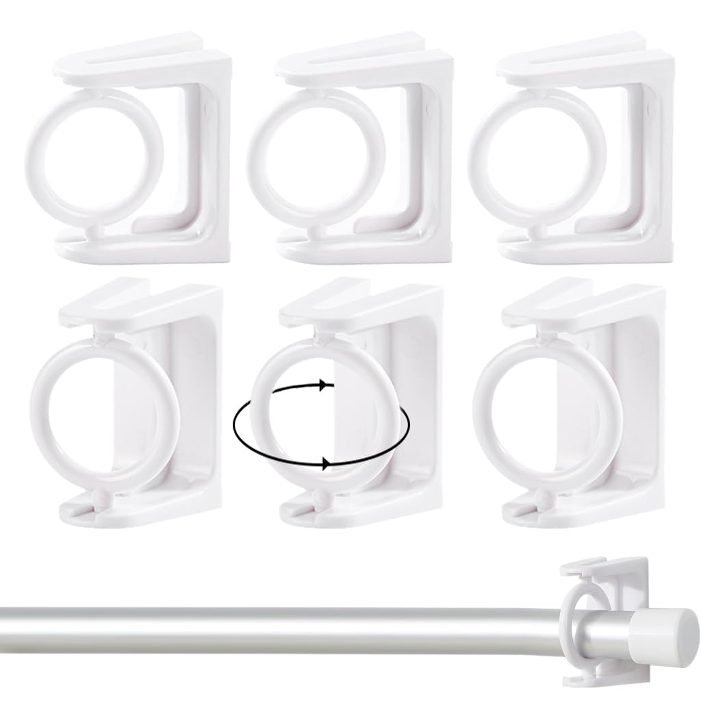 HASTHIP Curtain Rod Bracket for Wall and Shower Use featuring Rotating Round Hook | 6Pcs ABS Self Adhesive Holders