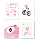 HASTHIP Wall Posters Set of 4 20x25cm Canvas Prints for Bedroom with Pink Bow & Disco Art
