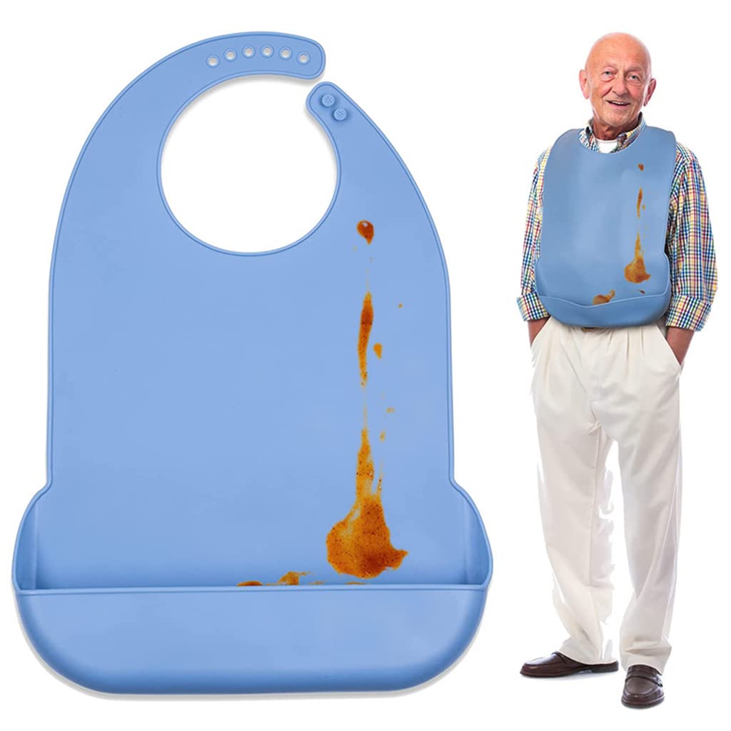 HASTHIP® Silicone Adult Bibs, Waterproof Adjustable Adult Bib, Large Bib with Leakproof Pocket, Adult Eldly Bib Adult Washable Dining Bibs for Men, Women Eating Cloth for Elderly Seniors and Disabled