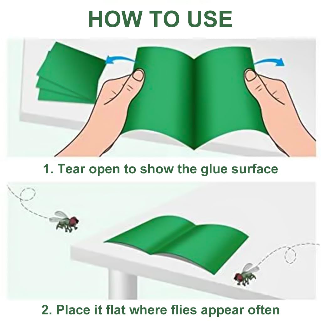 HASTHIP® 20Pcs Fly Traps Sticky Paper Kitchen Fly Traps Sticky Paper Double Side Strong Adhesive Fly Traps Non-chemical Child Safe Pest Sticky Traps Paper for Kitchen, Room, Plants, 18.5x12.5cm