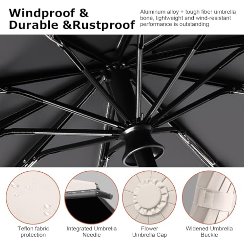 HASTHIP® Large Travel Umbrella for Men Women,50 Inch Windproof Folding Umbrella with Reflective Strap,Auto Open Close 10 Dual Ribs UV Protection Compact Portable with Carabiner