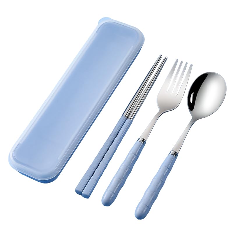 HASTHIP® Portable Flatwares with Storage Case Set of 3Pcs Chopsticks, Spoon & Fork Combo Food Grade