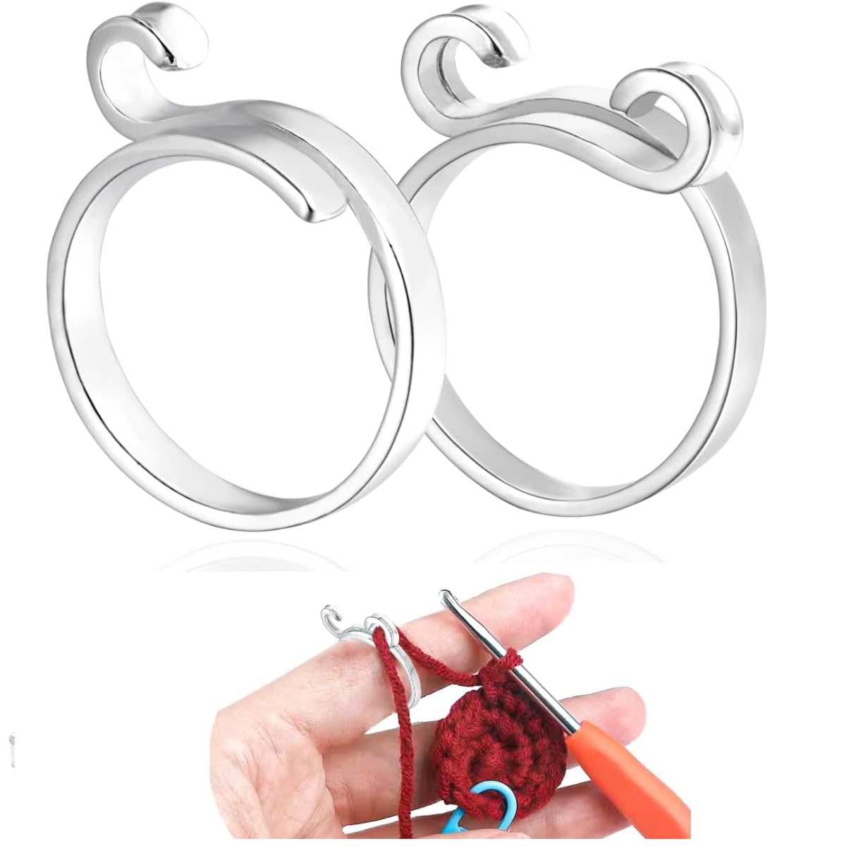 HASTHIP Adjustable Crochet Ring for Finger with Hook Design and Alloy Build | 2PCS Set