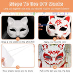 HASTHIP® 5pcs Cat Mask DIY Kit, Blank White Cat Face Masks for Kids Halloween, Graffiti Paintable Masquerade Costume Craft with Acrylic Paints, Brush Pens, Tassel & Sakura Bell Charms