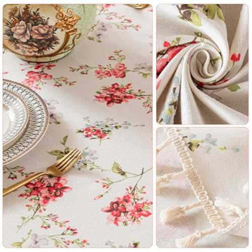 HASTHIP® - 55.1 x 78.7 inch Dining Table Cloth - Dining Table Cover Cloth of 4-6 Seater Linen with Tassel Decorative Tables Protector for Kitchen, Dining Room & Outdoor Use, Red