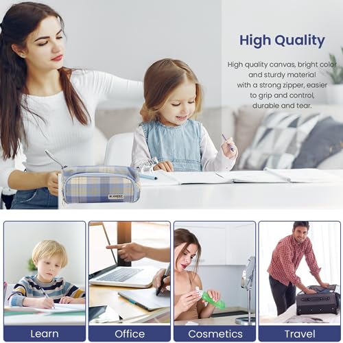 HASTHIP® Pencil Box Boys Large Canvas Pencil Pouch, Multi-Compartment Geometry Case for Girls, Zippered Stationery Organizer Bag for School