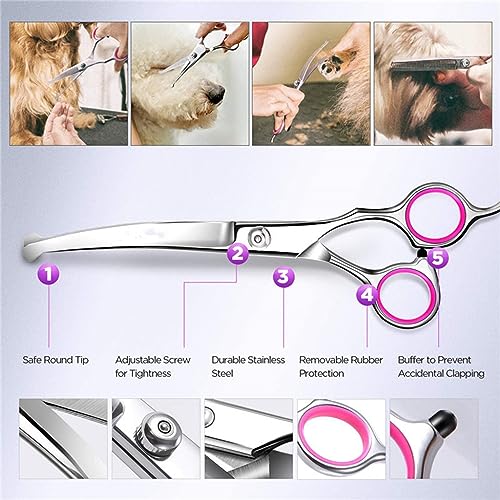 HASTHIP® Pet Grooming Scissors Set 5 in 1 Stainless Steel Pet Trimmer Kit