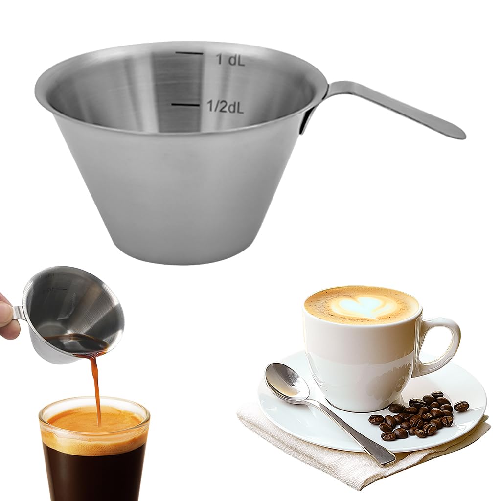 HASTHIP® 100ml Espresso Cup with Handle 304 Stainless Steel Measuring Cup with Etched Scales Versatile Kitchen Measuring Cup Espresso Dispensing Cup Ingredients Cup Food Container