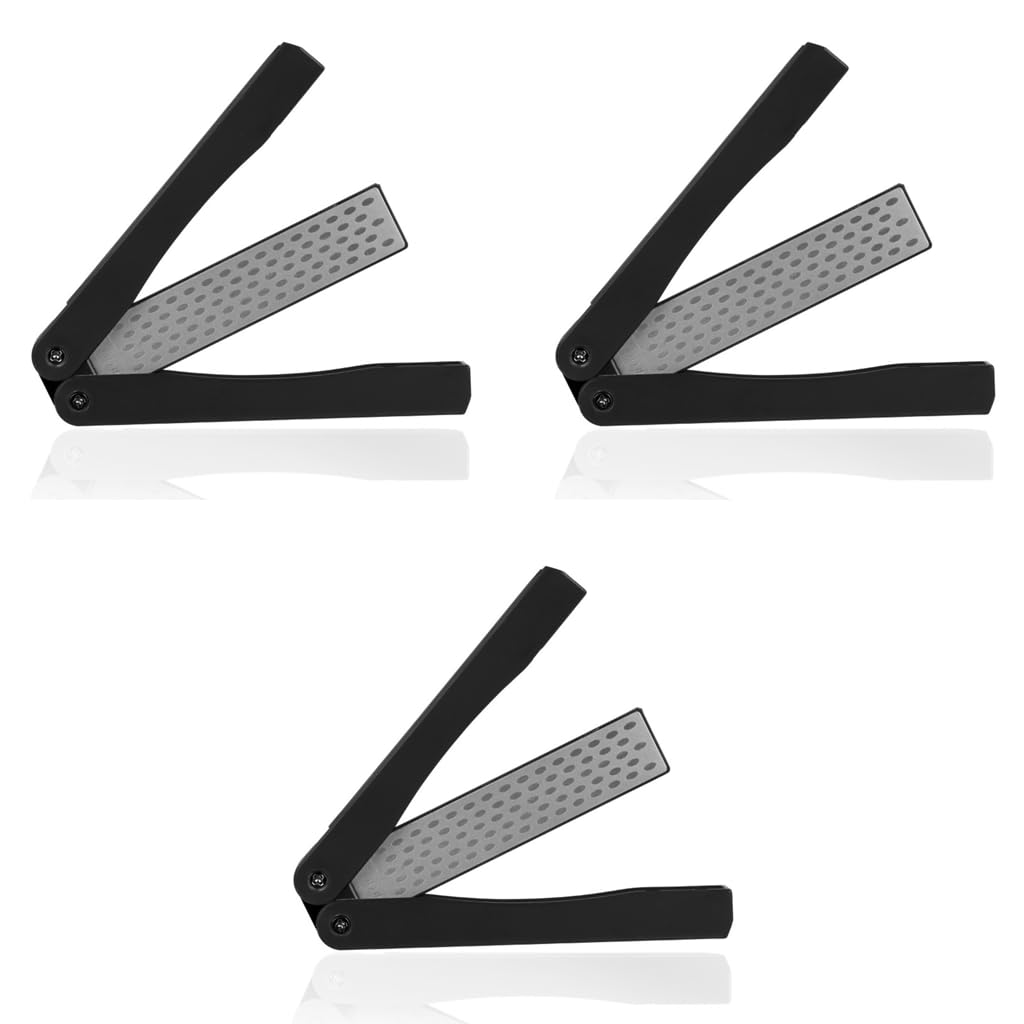 HASTHIP Knife Sharpener for Kitchen featuring Foldable Dual Sided 400 600 Grit Stone | 3 PCS Portable Tool