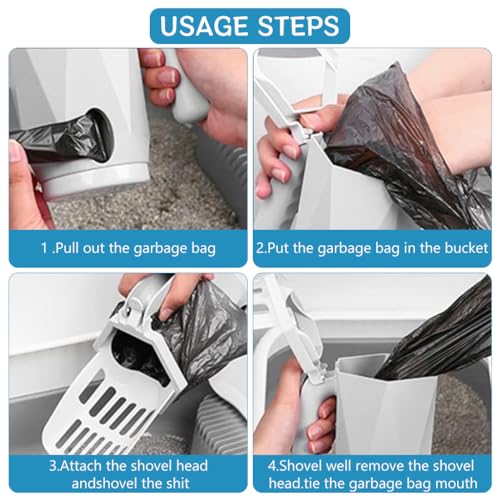 HASTHIP® Cat Litter Shovel, 3 in 1 Cat Litter Waste Bin Shovel with Waste Bag Dispenser Plastic Cat Litter Shovel with Intergrated Waste Collection Bin & Waste Bag