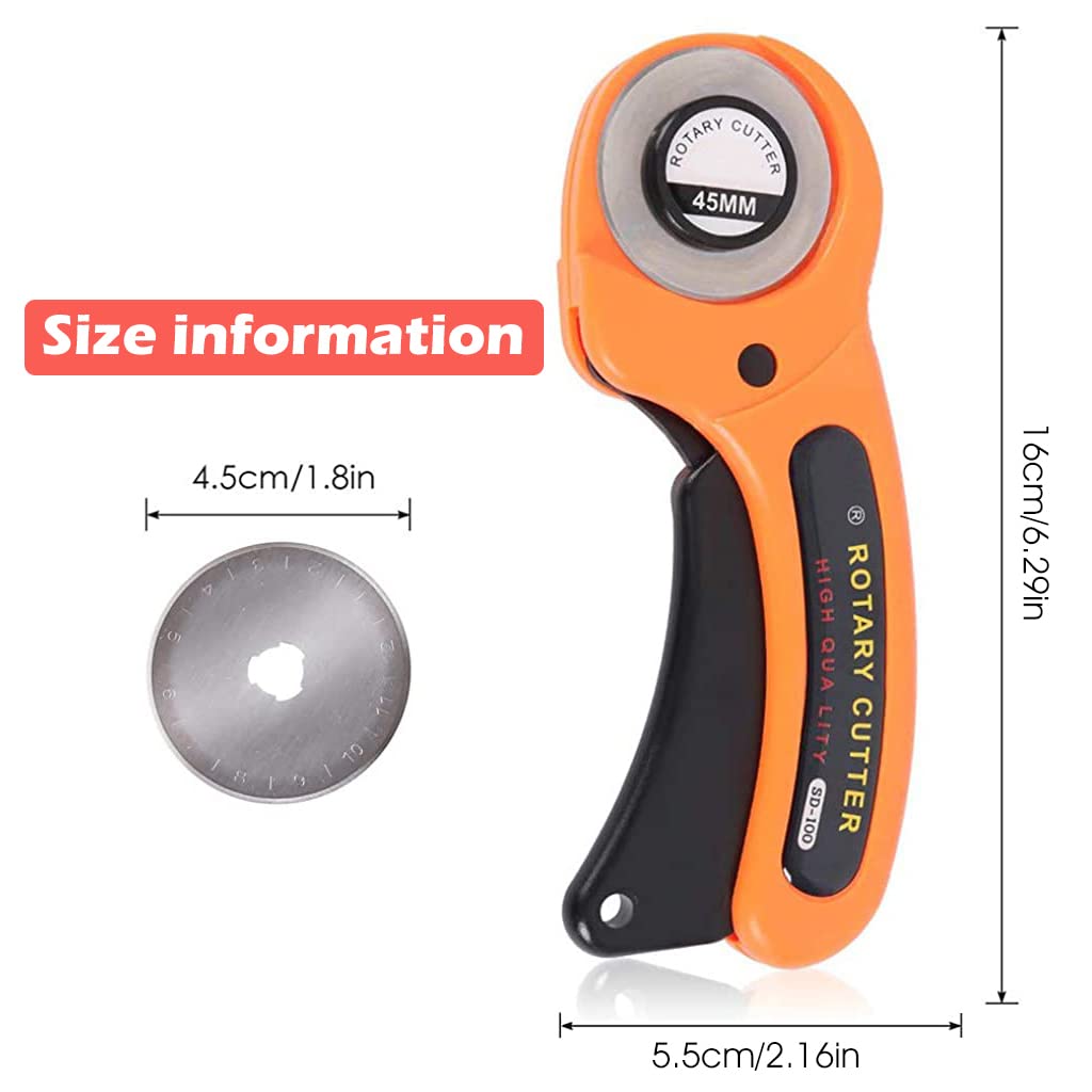 HASTHIP Roller Cutter for Fabric with 10pcs 45mm Alloy Steel Blades and Safety Lock | Ergonomic Handle for Sewing and Leather Craft