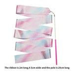 HASTHIP Sports Ribbons with Sticks for Rhythmic Gymnastics featuring 2 m Streamers | Polyester Glitter Pink Design for Kids Dance