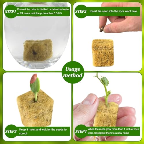 HASTHIP® 100PCS Seed Starter Rockwool Hydroponics Growing Cubes 0.98 Inches Seedling Cuttable Pad for Plant Flower Vegetable Seeds