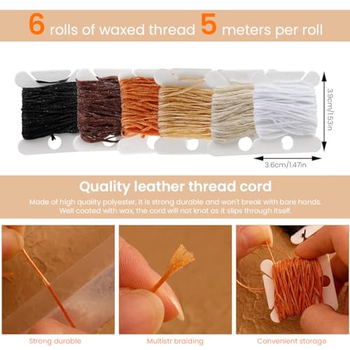 HASTHIP® 118PCS Leather Sewing Kit Leather Needles for Hand Sewing Heavy Duty Upholstery Repair Waxed Thread Large-Eye Stitching for Carseat Backpack Carpet Boots Shoes Sofa