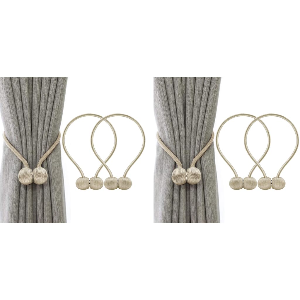 HASTHIP Curtain Tiebacks for Home and Office with Strong Magnetic Clips and 16 in Rope | Gray Beige Woven Pack of 2