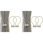 HASTHIP Curtain Tiebacks for Home and Office with Strong Magnetic Clips and 16 in Rope | Gray Beige Woven Pack of 2