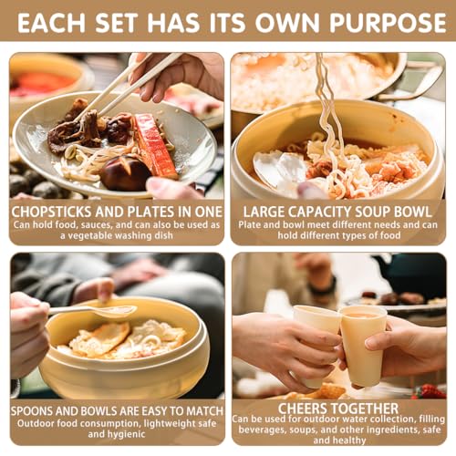 HASTHIP® Outdoor Dishes Set, Lightweight Plastic Dinnerware Cutlery Sets of 17Pcs Food-Grade Light-Weight, Daily Use Crockery Set for Dining with Bowl, Cup Spoon, for Camping Picnic Travel Kitchen