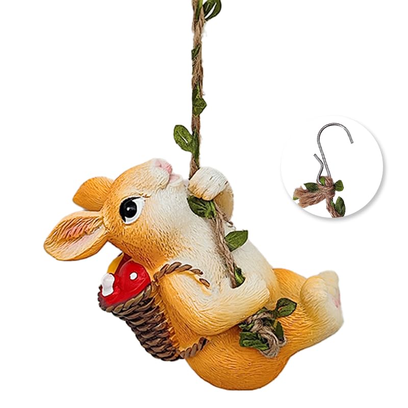 HASTHIP Cute Resin Climbing Bunny for Planters featuring Rope & Hook | Whimsical Home Decor