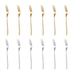 HASTHIP® 12Pcs Stainless Steel Fruit Fork Set, Mini Dessert Appetizer Cake Forks, Reusable Mirror Polished Pastry Forks for Parties, Weddings, Home & Restaurant (Golden & Silver 5.1")