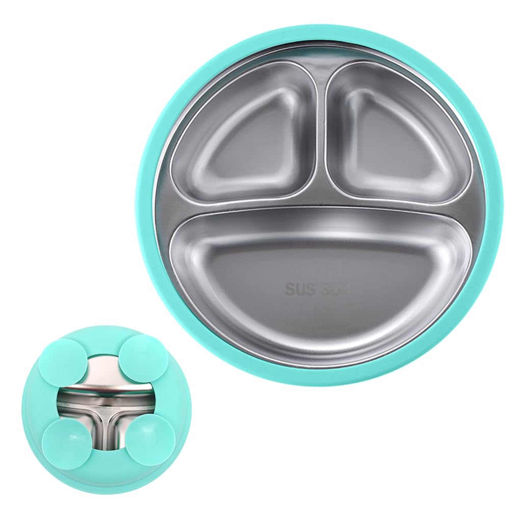 HASTHIP Kids Food Plate for Toddlers with Strong Suction Cups featuring 3 Compartments | 6.2 in Stainless Steel