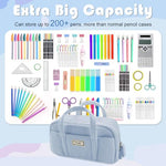 HASTHIP® Large Pencil Pouch for Girls Boys,Extra Big Case with 5 Compartments,Zippered Organizer for Women Cute Blue Aesthetic School Supplies Teens