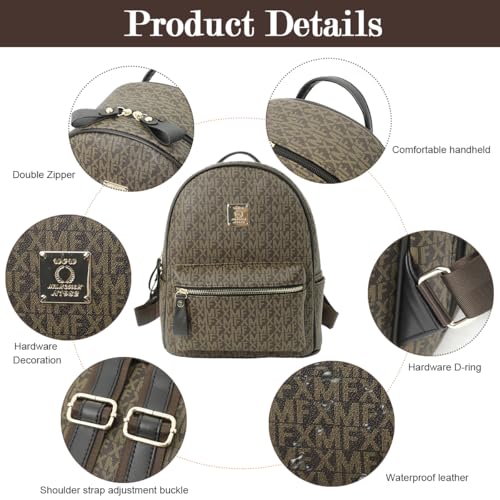 HASTHIP® [Brand Name] Women’s Vintage PU Leather Backpack, Brown Print  Small Daypack with Top Handle, Lightweight Casual Travel Bag, Stylish Mini 