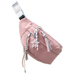 HASTHIP® Riñonera Mujer Impermeable Nylon Ligero Bolso Pequeño Doble Capa con Cremallera y Cuerda Trenzada, Bolsa de Pecho Cruzada de Viaje para Mujeres, Moda y Duradera