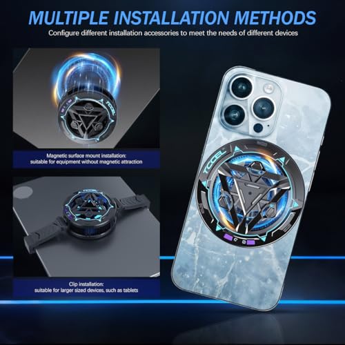 HASTHIP® Phone Cooler for Gaming,Magnetic Instant Gaming Mobile Cooler with 3 Level Modes, RGB LED Cooling Fan for Mobile with Clips, Phone Radiator, USB Heat Dissipator for iPhone Android iPad