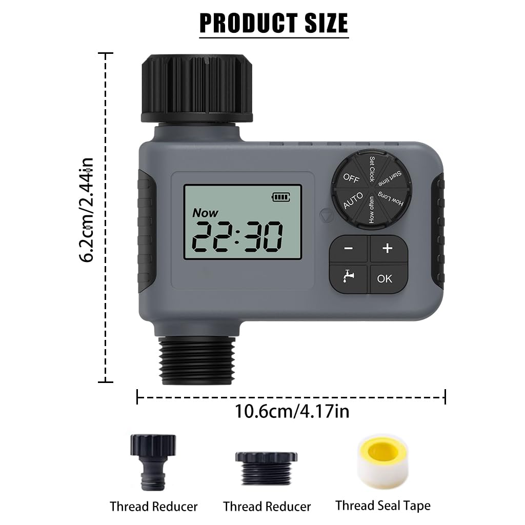 Drip Irrigation Timer for Garden Farm with Universal Faucet connector, Irrigation Water Timer, Easy to Use Automatic Watering System, Waterproof Digital Irrigation Timer System for Lawns