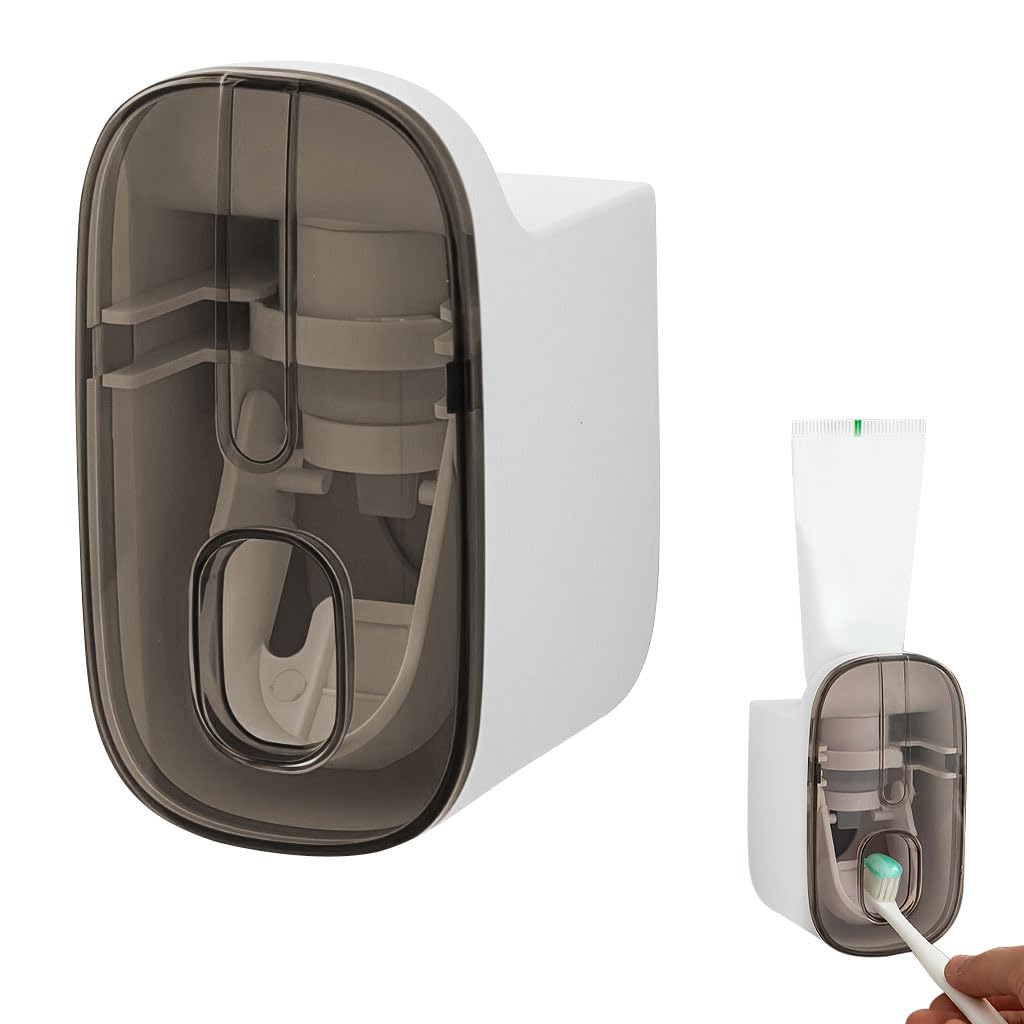 HASTHIP Wall Mounted Toothpaste Dispenser 6.5x7x11cm with Detachable Rack | Easy No Drill Install for Family Bathroom Organization