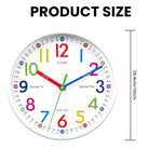 HASTHIP Silent Kids Wall Clock for Teaching Time with Non Ticking Mechanism 8 inch | Colorful Roman Numerals Décor