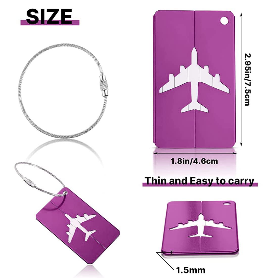 ZIBUYU® Bag Tags for Luggage Aluminum Alloy Luggage Tags for Travel Stainless Loop Tags for Suitcases & Bag Luggage Anti-Break Travel Luggage Tag - 4 Pcs