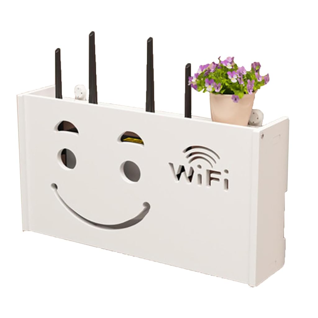 HASTHIP® Wall Mount WiFi Router Storage Box, PVC Floating Shelf for Router Modem TV Box Remotes, Decorative Wall Mounted Organizer Cabinet, White
