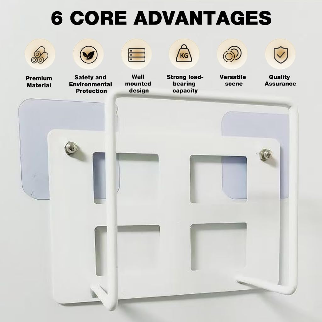 HASTHIP Wall WiFi Router Mount for Home and Office with No Drill Setup 15x6x10 cm | White Metal Holder