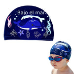 HASTHIP® Proberos Gorro de natación para niños con diseño de delfín de Dibujos Animados, Gorro de Piscina de poliéster para niños y niñas de 6 a 12 años