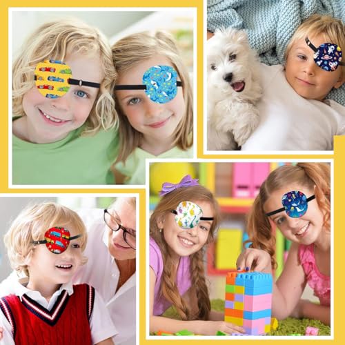 HASTHIP® 6Pcs Eye Patches for Lazy Eye Kids Fun Cartoon Lazy Eye Patch for Kids Reusable No Pressure 3D Adjustable Soft and Comfortable Elastic Strap for Left or Right Cute Girls Boys Various Patterns