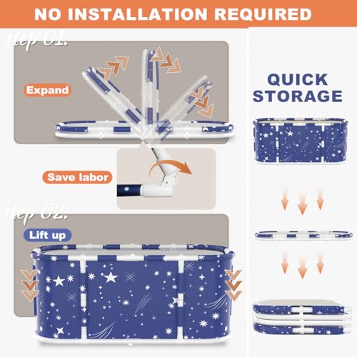 HASTHIP® 47.2" Foldable Soaking Tub - Portable Thermal Bathtub with Drain Pipe & Cover, Space Saving Design for Adults Kids Home Spa Bath for Small Bathrooms