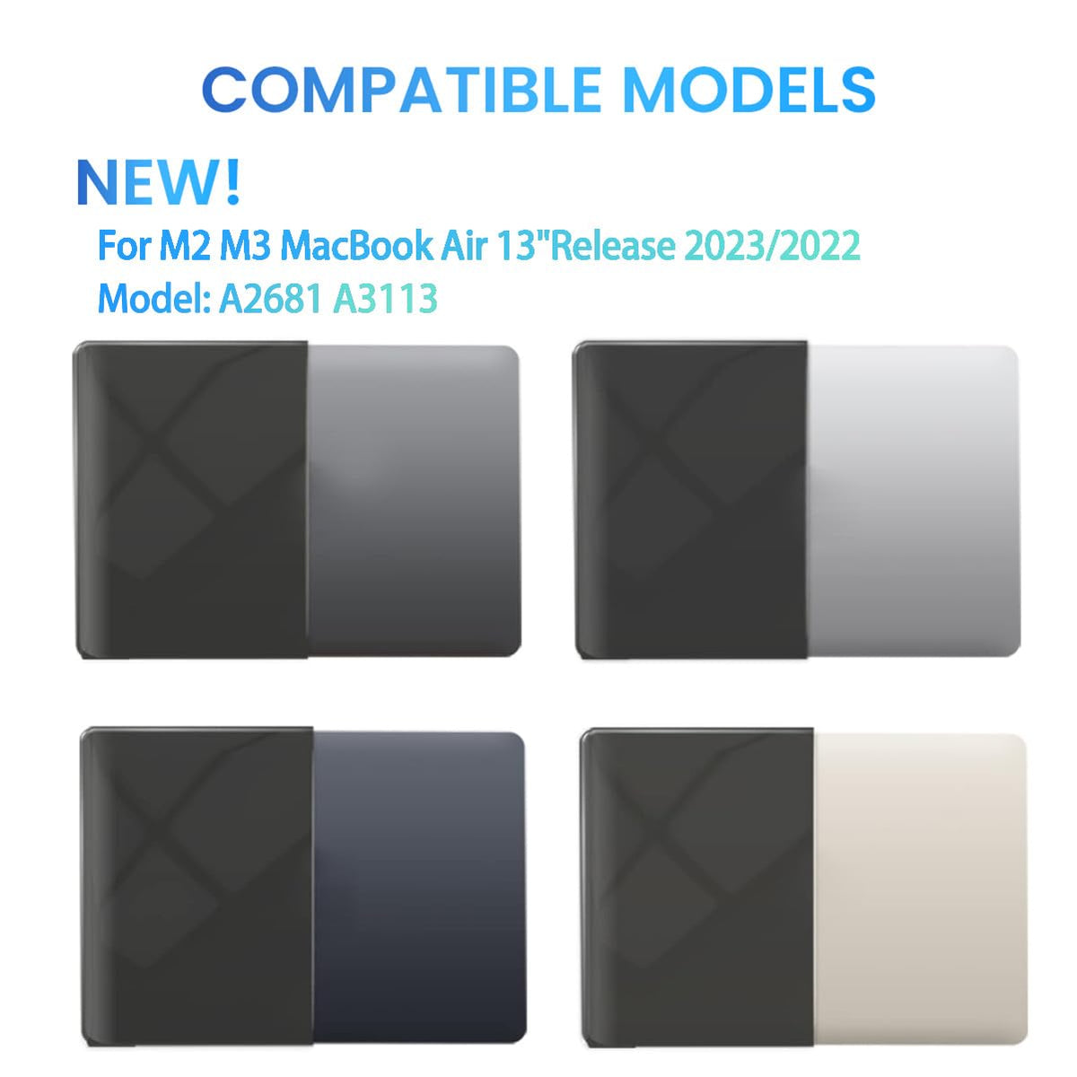 Laptop Case for MacBook Air M2 A2681 M3 A3113 13.6 inch Laptop Case Fashion Cover Waterproof Laptop Protector Hard Case and Back Cover Compatible with 2022 Release MacBook Air M2 M3 Black