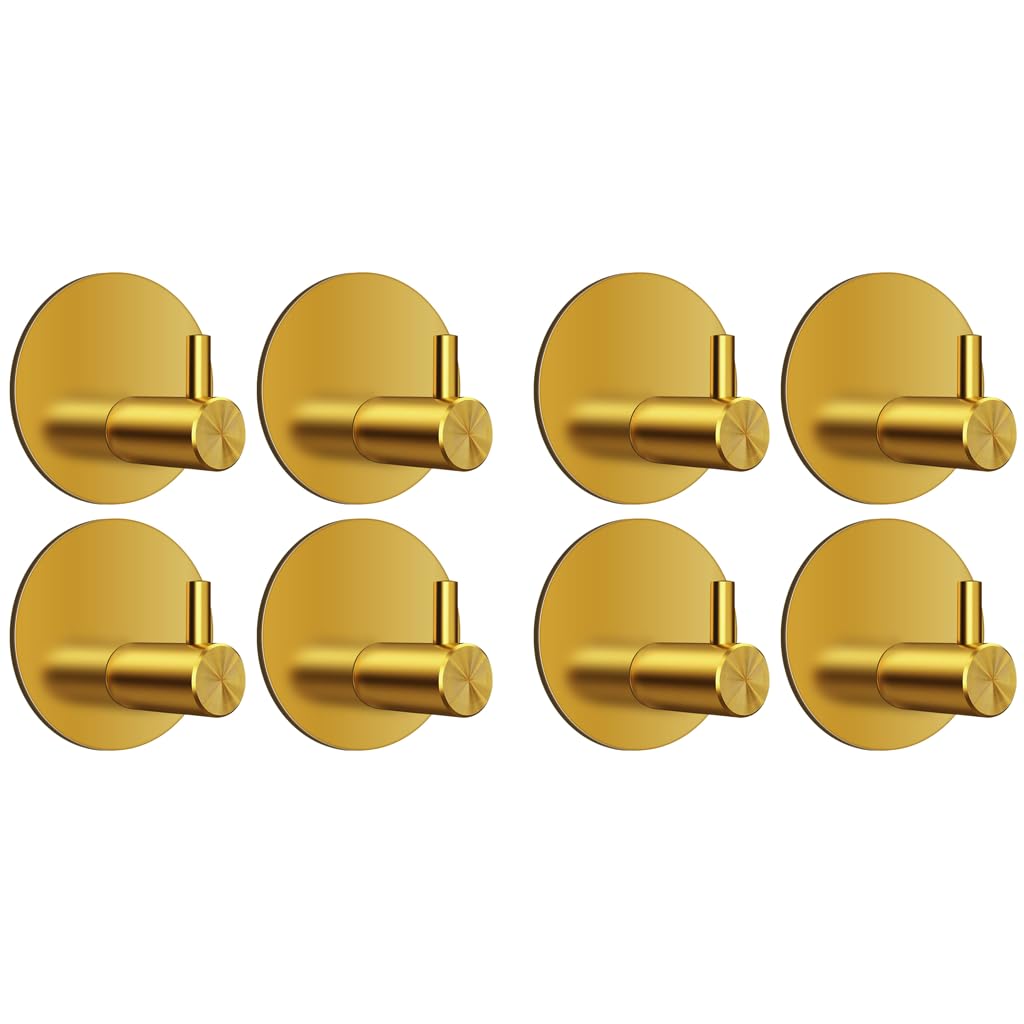 HASTHIP Self Adhesive Wall Hooks for Bathroom and Kitchen featuring 4PCS 0.5 Inch Golden Stainless Steel | Rustproof Waterproof Design