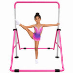 HASTHIP® Kids Gymnastics Horizontal Bar, 80-130cm Adjustable Height Training Bar for Children, Junior Kip Bar with Sturdy Steel Frame & Non-Slip Base, 330lbs Loading Capacity