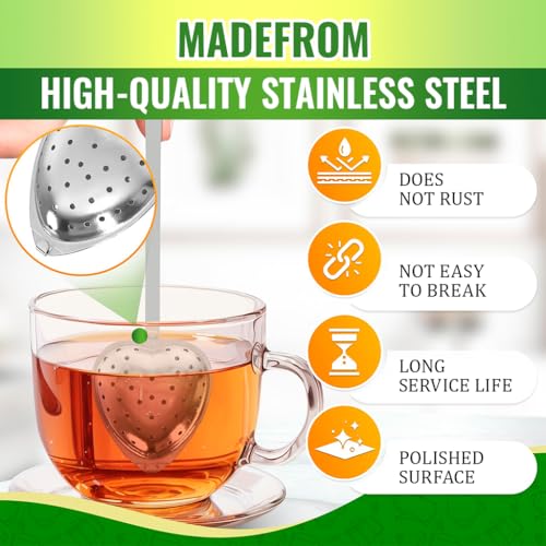 HASTHIP® 4Pcs Stainless Steel Tea Infuser Strainer Set,Fine Mesh Loose Leaf Tea Filter with Hooked Chain,Heart-Shaped Strainer for Cup Food Grade Herbal Steeper Reusable Travel Accessory