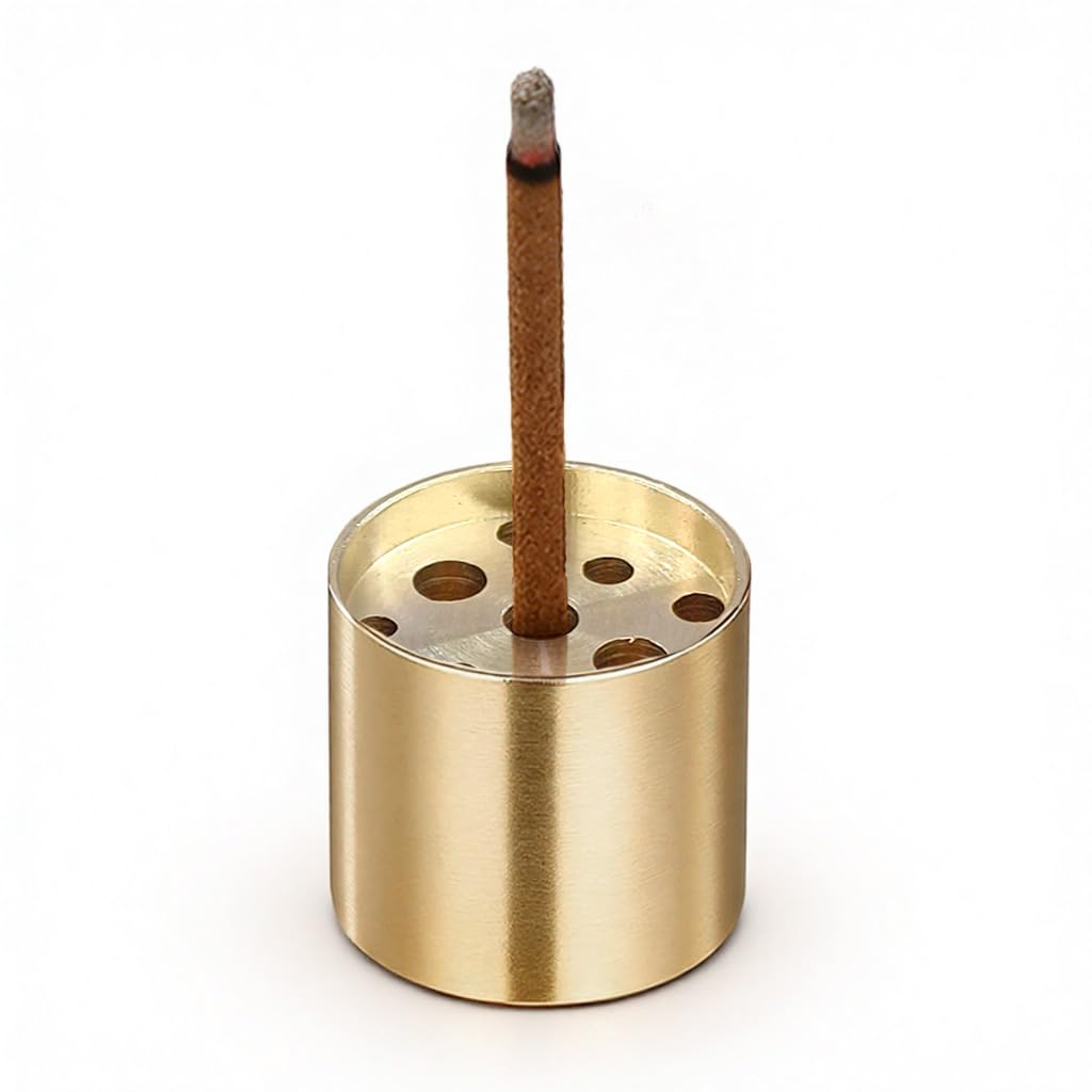 HASTHIP® Brass Incense Holder Cone Incense Stick Holder Metal Incenses Stand Base Cylindrical Incenses Cones Holders with 9 Different Sizes Holes for Yoga SPA Room Home Office-Gold