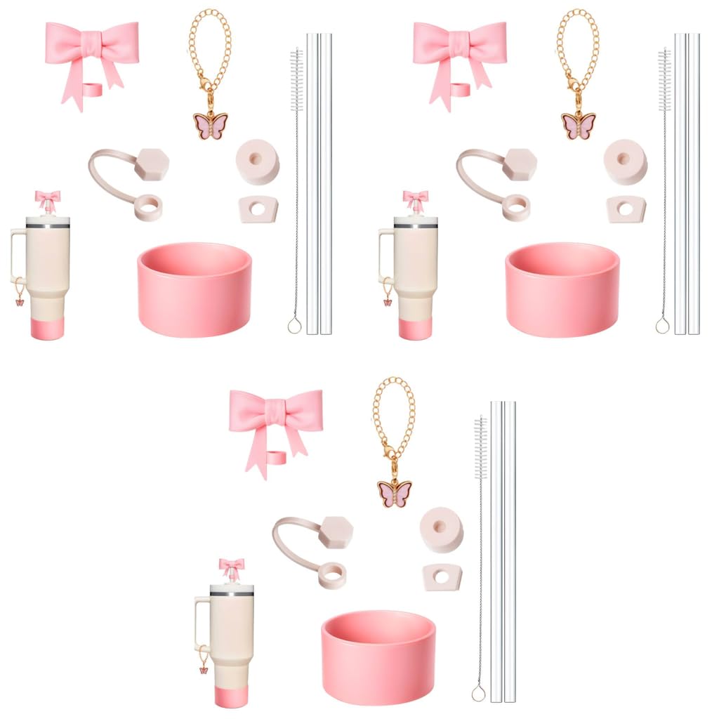 HASTHIP Stanley Cup Accessories 27PCS Kit with Straw Caps and Brush | Cute Bow and Sleeve Decor