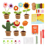 HASTHIP® NAWOKEENY Crochet Kit for Beginners,DIY Crochet Art Material Kit with 6Pcs Mini Flower Pots,Yarn Hooks & Accessories Starter Friendly Set for Adults/Kids Home Decor Gift Ideas