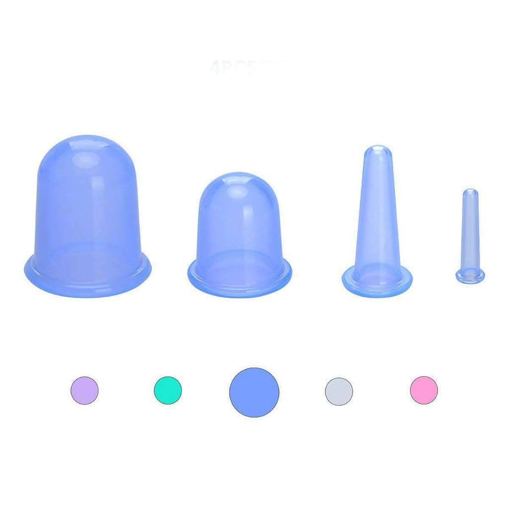 HASTHIP® Blue Silicone Massage Set Family Cupping Cups Therapy Set for Cellulite Neck,Face,Body Manual Massage Suction Cups(Set of 4)